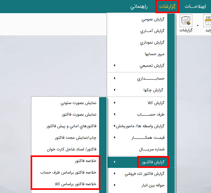 گزارش خلاصه فاکتور